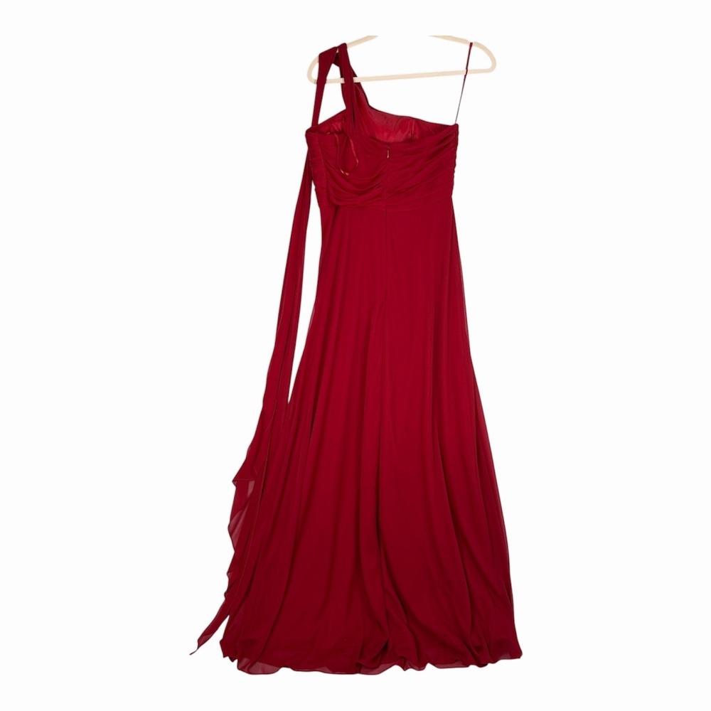 Alex Evenings Size-8 Red Chiffon‎ One Shoulder Empire Waist Evening Gown - Picture 7 of 13